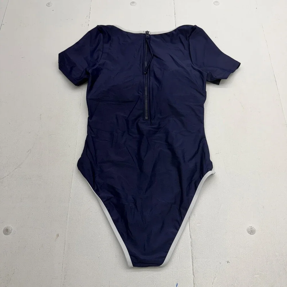 Cupshe Swimsuit Womens S Blue One Piece Short Sleeve Zip Back Lined Stretch